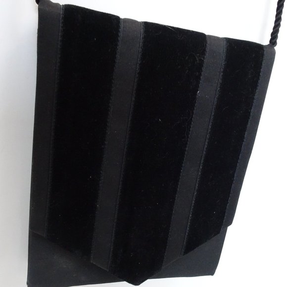 JEAN LOUIS SCHERRER Velvet Satin Stripe Art Deco Evening Bag +Box Vintage - Picture 7 of 15